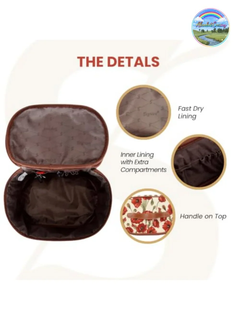 Vintage Style Vanity Makeup Bag with Zip Closure Large Toiletry Case Organizer